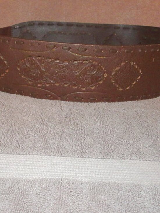 Chico\'s Tooled Leather Belt Size L Conchos Statement Buckle Wide Western Boho main image 8